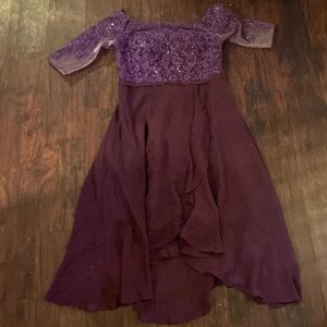 Dark Puple High Low 3/4 Sleeve Homecoming Dress